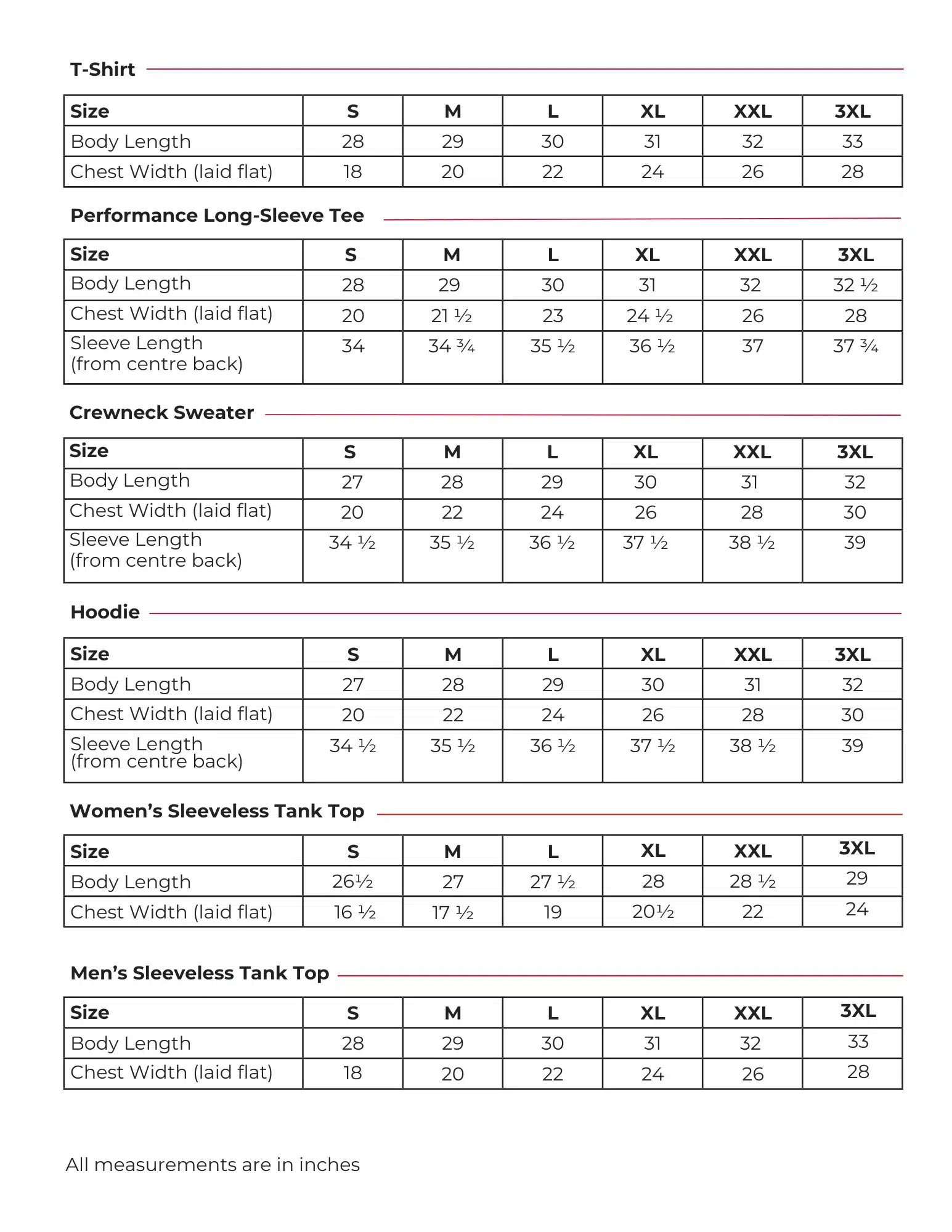 Beach Nationals 2026 Merch Size Guide